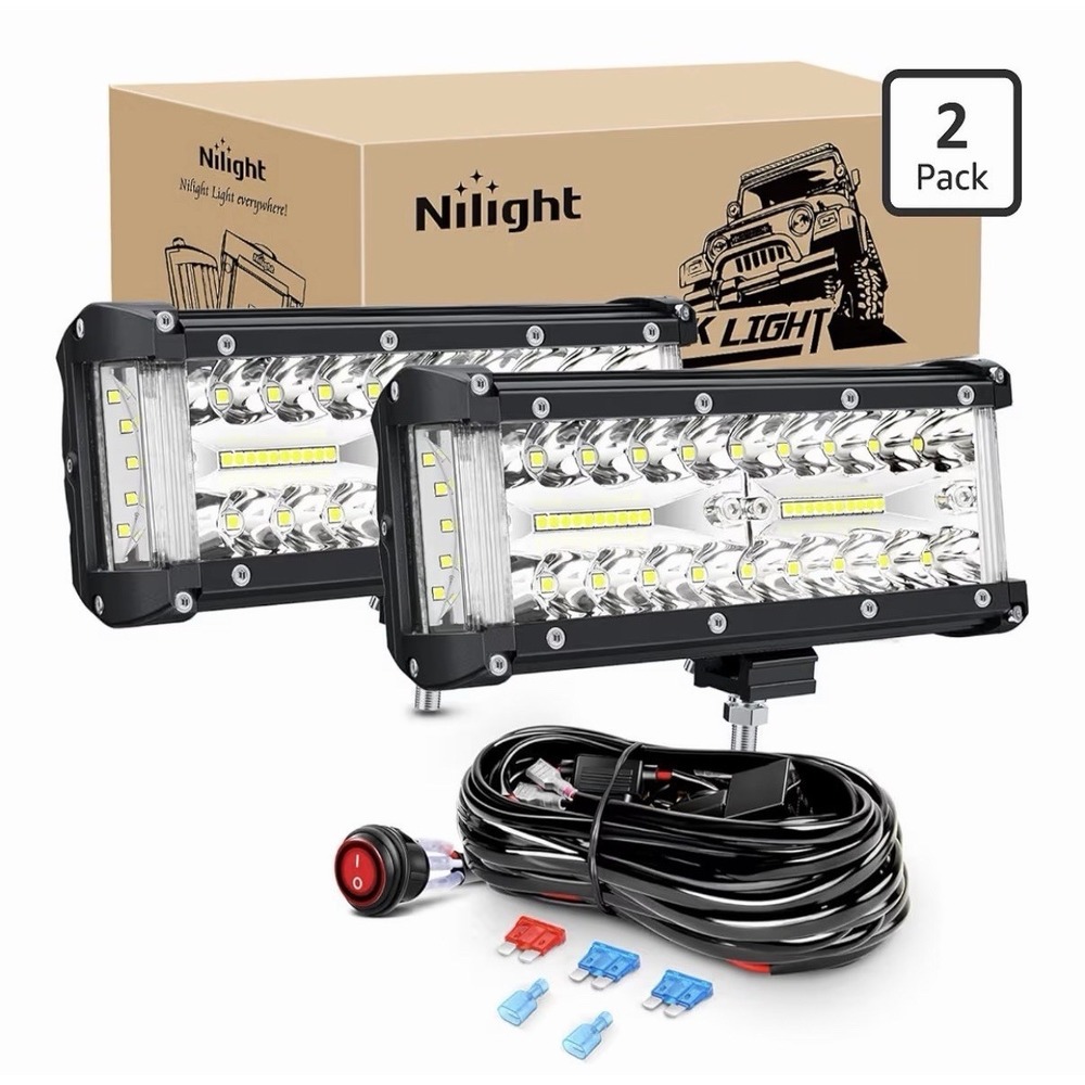 Nilight Side Shooter LED Light Bar 2PCS 7 Inch Triple Row Spot Flood Combo Light